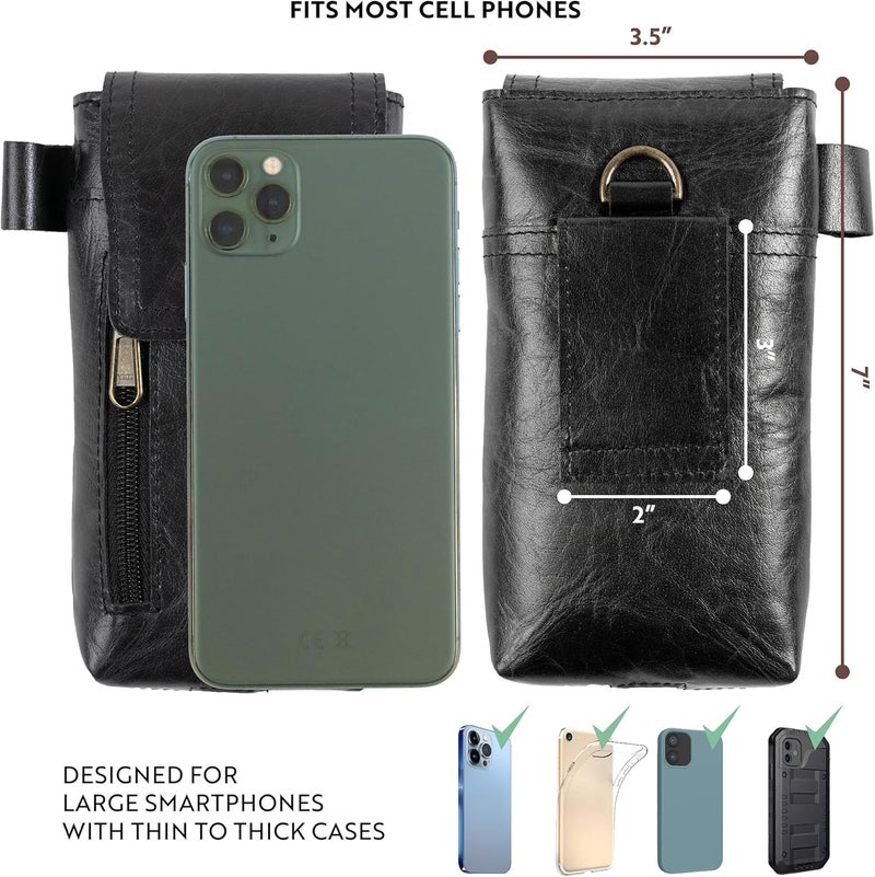 Moonster Leather Phone Holster – Genuine Full-Grain Buffalo Leather Pouch 7”H x 3.5" W Leather Cell Phone Holster for Large Smartphones Handmade Leather Secure Phone Belt Holder Black - Image 2